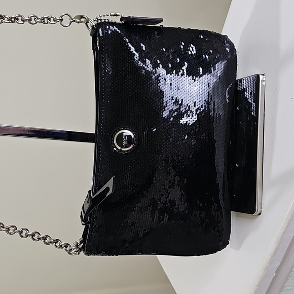 COACH Black Sequin Chain Strap MiniBag w/ Patent Leather Trim EUC - Picture 3 of 16